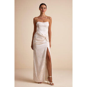 Lulus Whitney Ivory Jacquard Strapless Twist-front Maxi Dress White - Size S